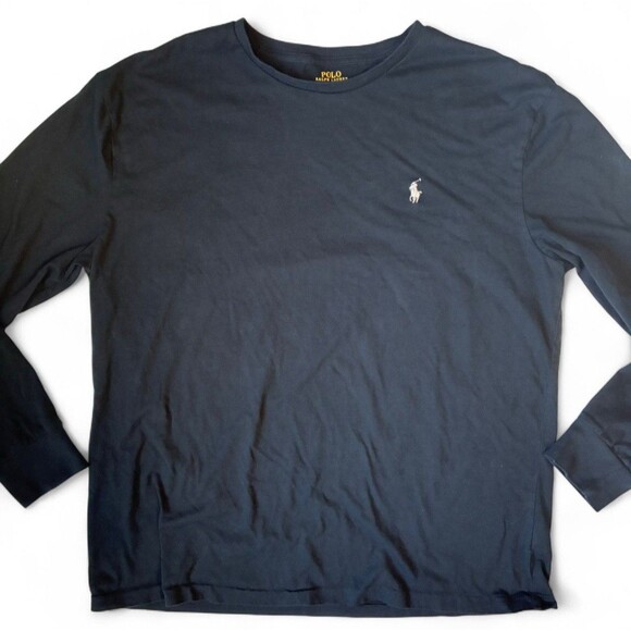 Polo Ralph Lauren Long Sleeve Crew Neck Men Large Black Shirt Minimalist Classic - Picture 3 of 10